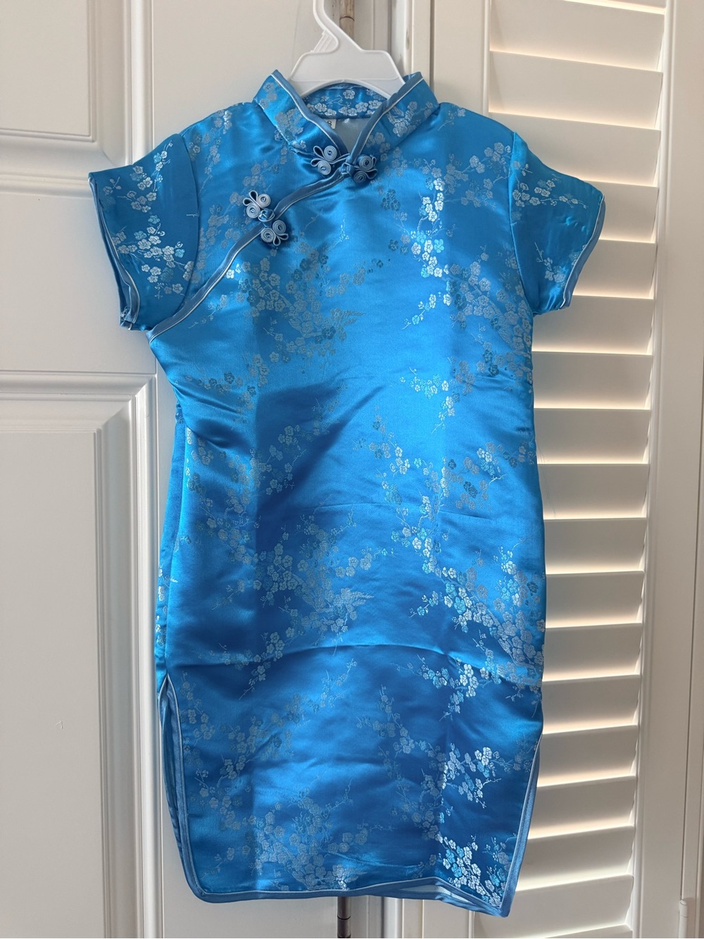 Blue Floral Satin Girls' Cheongsam Dress (Kids)